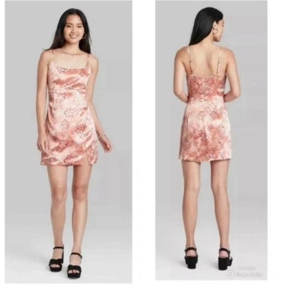 Wild Fable 90s Y2K Pink Artsy Abstract Floral Slip Dress Size Large - Picture 1 of 3